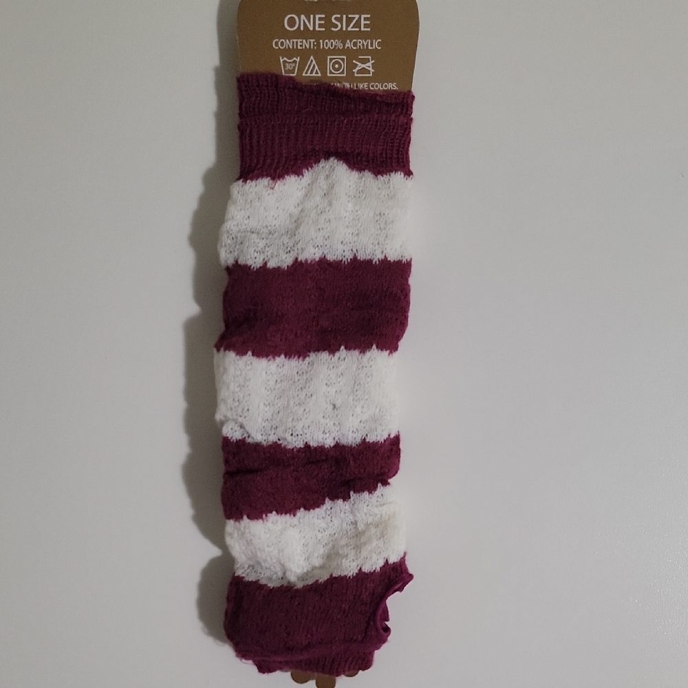 🆕️ Striped Knit Arm Warmers - Pink and White